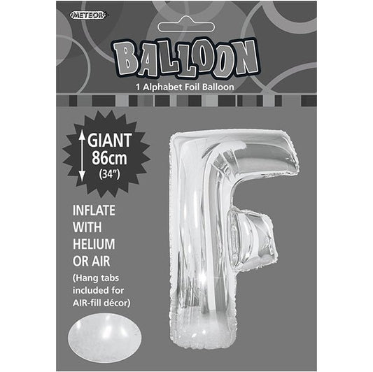Silver "F" Letter Foil Balloon (86cm) - The Party Marketplace