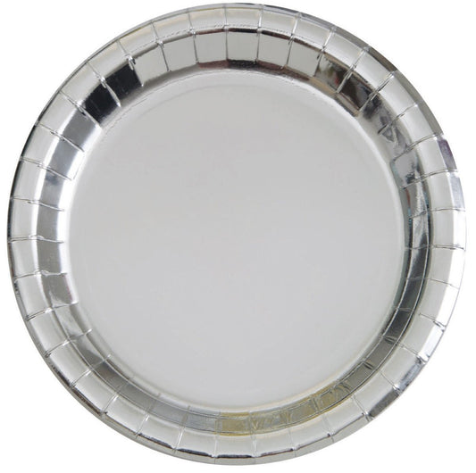 Silver Foil Paper Plates 23cm (Pack of 8) - The Party Marketplace