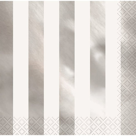 Silver Foil Stripe Luncheon Napkins (Pack of 16) - The Party Marketplace