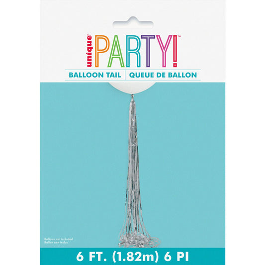 Silver Foil Tassel Balloon Tail 1.82m - The Party Marketplace