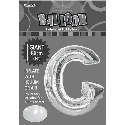 Silver "G" Letter Foil Balloon (86cm) - The Party Marketplace