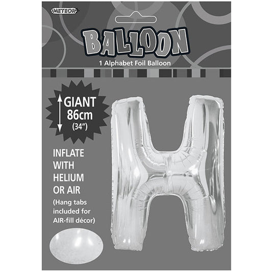 Silver "H" Letter Foil Balloon (86cm) - The Party Marketplace