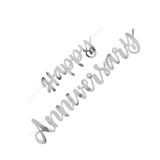 Silver "Happy Anniversary" Jointed Banner - 1.82m - The Party Marketplace