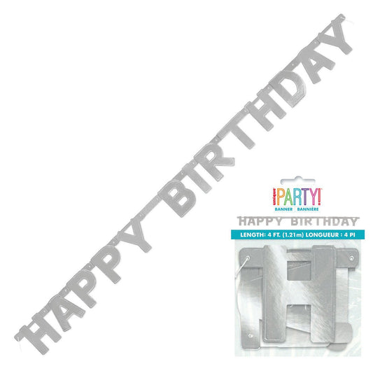 Silver "Happy Birthday" Jointed Banner - 1.21m - The Party Marketplace