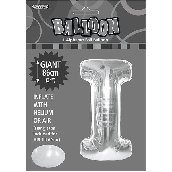 Silver "I" Letter Foil Balloon (86cm) - The Party Marketplace