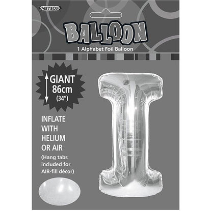 Silver "I" Letter Foil Balloon (86cm) - The Party Marketplace