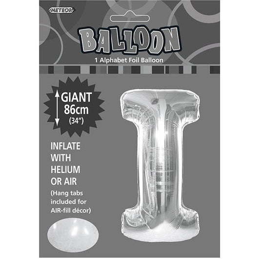 Silver "I" Letter Foil Balloon (86cm) - The Party Marketplace