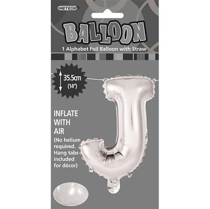Silver "J" Letter Foil Balloon (35cm) - The Party Marketplace