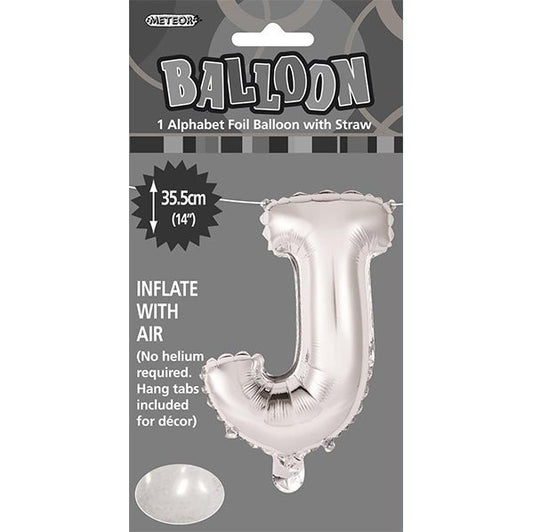 Silver "J" Letter Foil Balloon (35cm) - The Party Marketplace