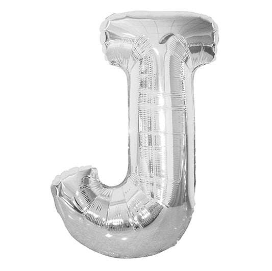 Silver "J" Letter Foil Balloon (86cm) - The Party Marketplace