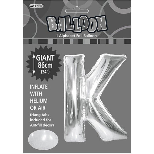 Silver "K" Letter Foil Balloon (86cm) - The Party Marketplace