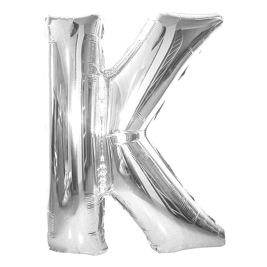 Silver "K" Letter Foil Balloon (86cm) - The Party Marketplace