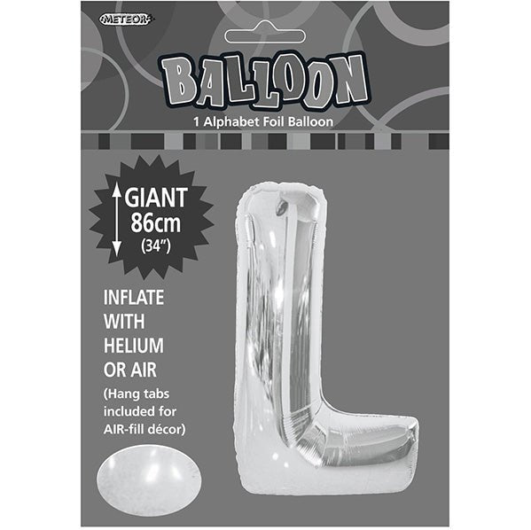 Silver "L" Letter Foil Balloon (86cm) - The Party Marketplace