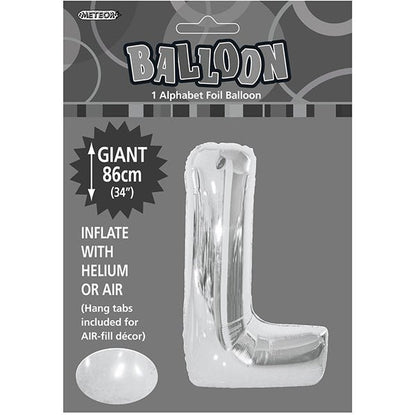 Silver "L" Letter Foil Balloon (86cm) - The Party Marketplace
