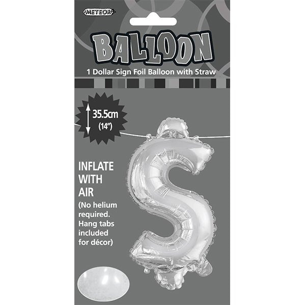 Silver "$" Letter Foil Balloon (35cm) - The Party Marketplace