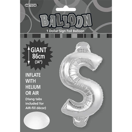 Silver "$" Letter Foil Balloon (86cm) - The Party Marketplace