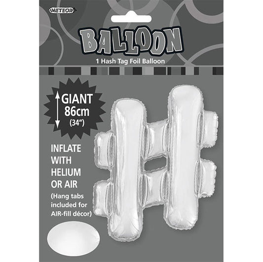 Silver "#" Letter Foil Balloon (86cm) - The Party Marketplace