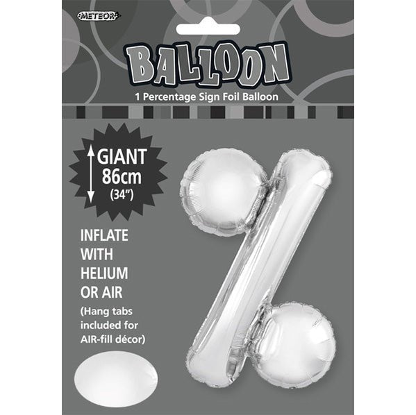 Silver "%" Letter Foil Balloon (86cm) - The Party Marketplace