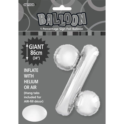 Silver "%" Letter Foil Balloon (86cm) - The Party Marketplace