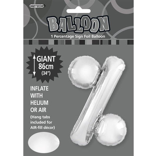Silver "%" Letter Foil Balloon (86cm) - The Party Marketplace