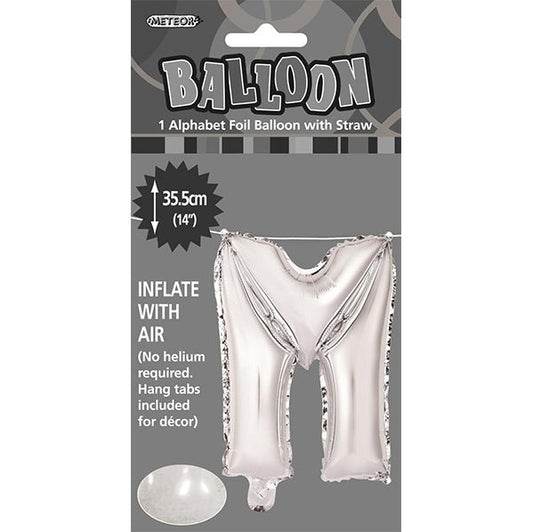 Silver "M" Letter Foil Balloon (35cm) - The Party Marketplace