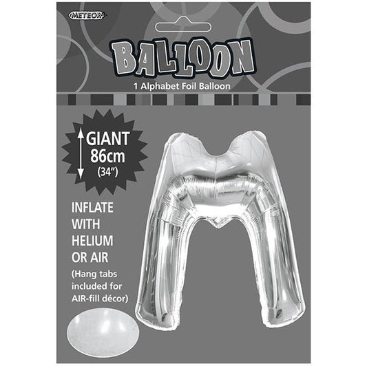 Silver "M" Letter Foil Balloon (86cm) - The Party Marketplace
