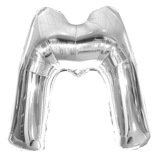 Silver "M" Letter Foil Balloon (86cm) - The Party Marketplace