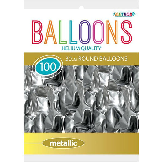 Silver Metallic Balloons 30cm (Pack of 100) - The Party Marketplace