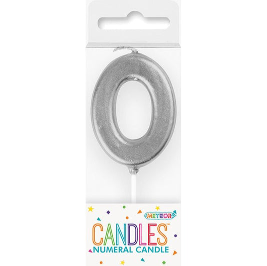 Silver Mini Numeral Pick Candle - 0 - The Party Marketplace