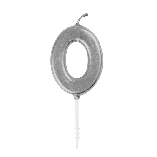 Silver Mini Numeral Pick Candle - 0 - The Party Marketplace