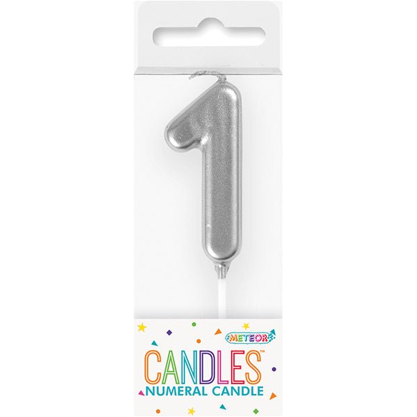 Silver Mini Numeral Pick Candle - 1 - The Party Marketplace