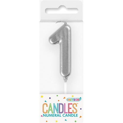 Silver Mini Numeral Pick Candle - 1 - The Party Marketplace