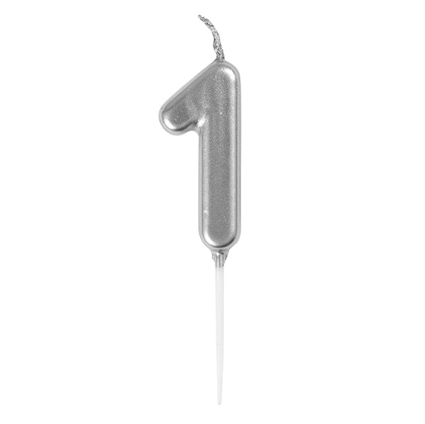 Silver Mini Numeral Pick Candle - 1 - The Party Marketplace