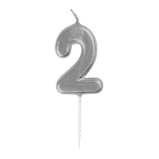 Silver Mini Numeral Pick Candle - 2 - The Party Marketplace