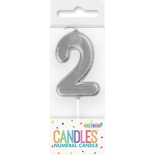 Silver Mini Numeral Pick Candle - 2 - The Party Marketplace