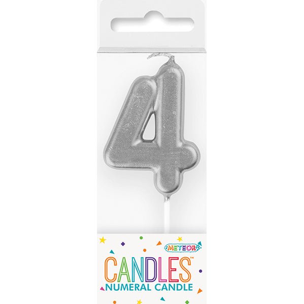 Silver Mini Numeral Pick Candle - 4 - The Party Marketplace