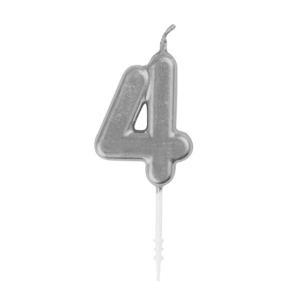 Silver Mini Numeral Pick Candle - 4 - The Party Marketplace