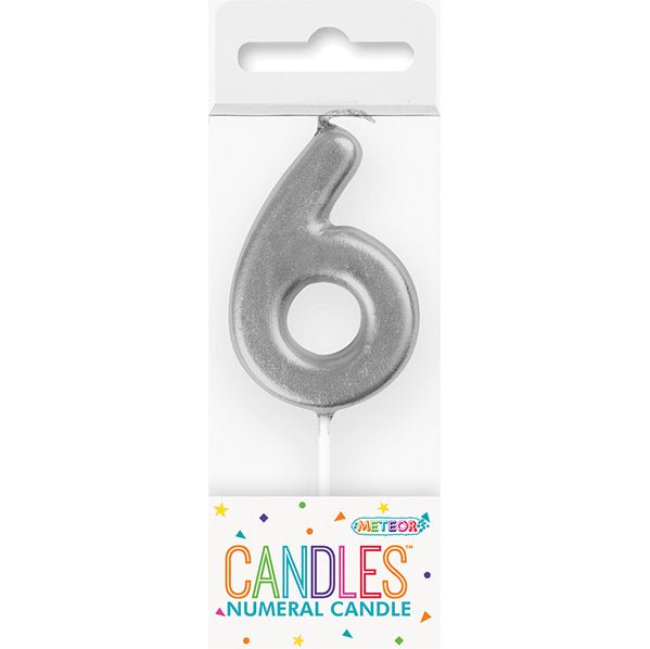 Silver Mini Numeral Pick Candle - 6 - The Party Marketplace