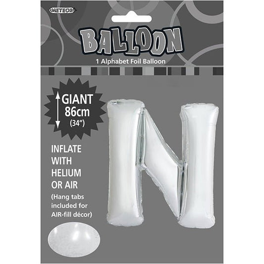 Silver "N" Letter Foil Balloon (86cm) - The Party Marketplace
