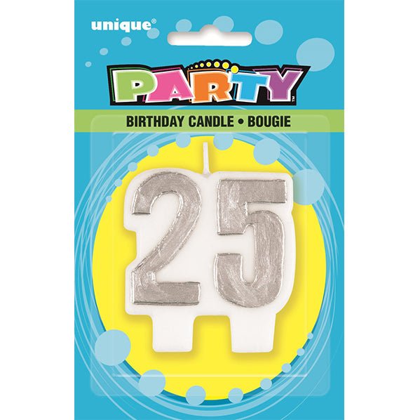 Silver Numeral Candle - 25 - The Party Marketplace