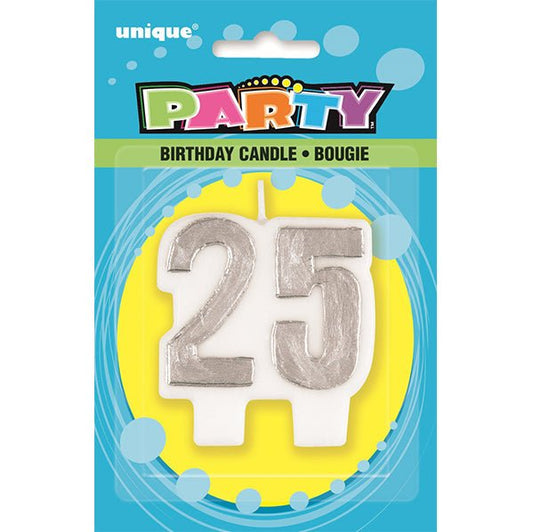 Silver Numeral Candle - 25 - The Party Marketplace