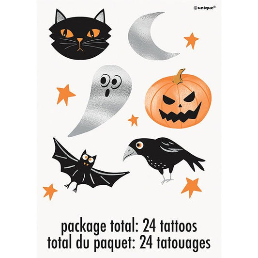Silver, Orange & Black Foil Halloween Tattoos (Pack of 24) - The Party Marketplace