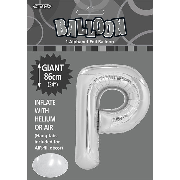 Silver "P" Letter Foil Balloon (86cm) - The Party Marketplace