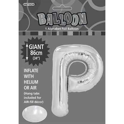 Silver "P" Letter Foil Balloon (86cm) - The Party Marketplace