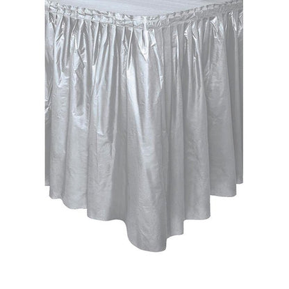 Silver Plastic Tableskirt 73cm x 4.3m - The Party Marketplace