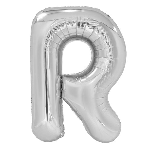Silver "R" Letter Foil Balloon (86cm) - The Party Marketplace