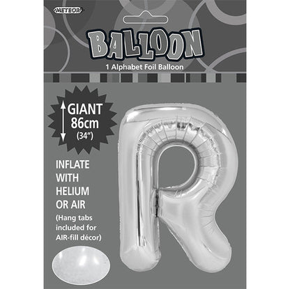 Silver "R" Letter Foil Balloon (86cm) - The Party Marketplace