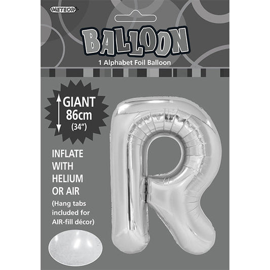Silver "R" Letter Foil Balloon (86cm) - The Party Marketplace