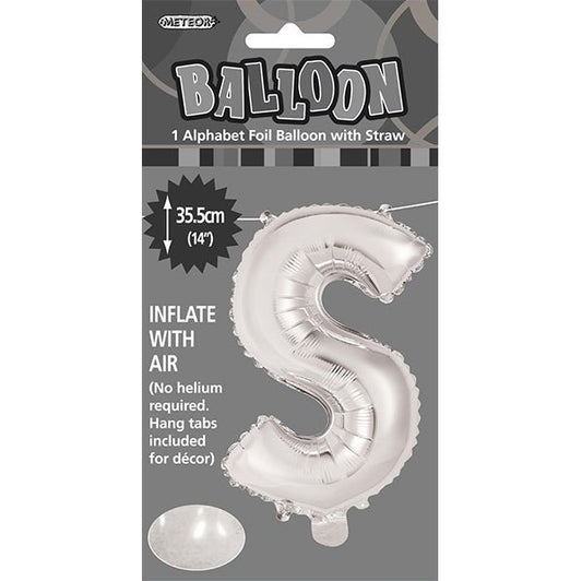 Silver "S" Letter Foil Balloon (35cm) - The Party Marketplace