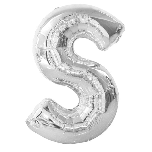 Silver "S" Letter Foil Balloon (86cm) - The Party Marketplace